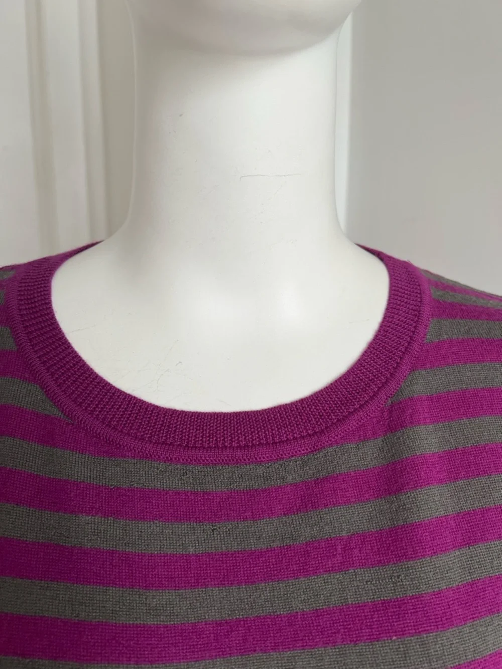 Marimekko Women’s Oversized Knit Sweater Dress Sz M Pink Grey Striped 100% Wool - Picture 5 of 10